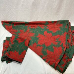 VINTAGE POINSETTIA SET ROUND TABLECLOTH W/ SQUARE NAPKINS HOLIDAY